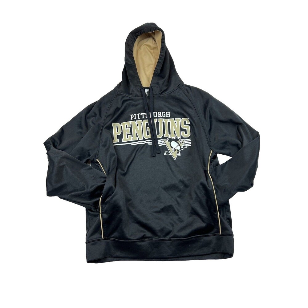 NHL Pittsburgh Penguins Hoodie Mens Medium Black Gold Pockets